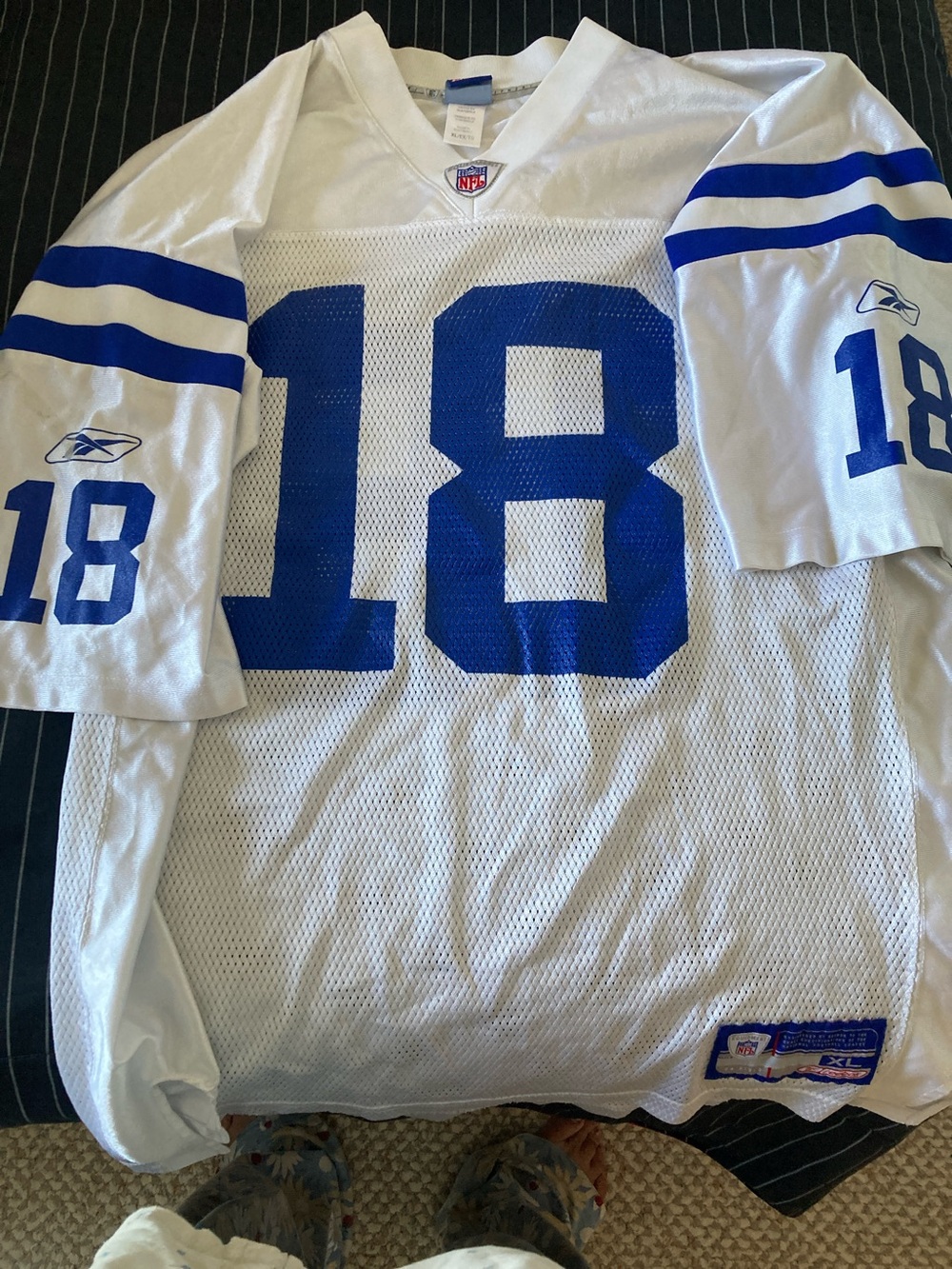 Reebok White and Royal Blue Men’s Football Jersey #18